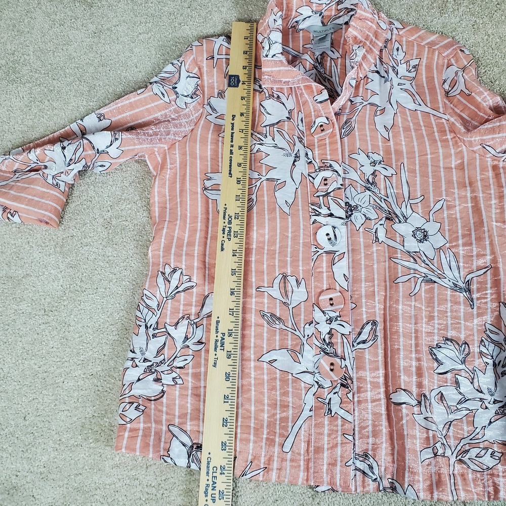MULTIPLES Women's Blouse Peach Color 3/4 Sleeves  Turn-Up Cuff Button Front - Picture 5 of 16